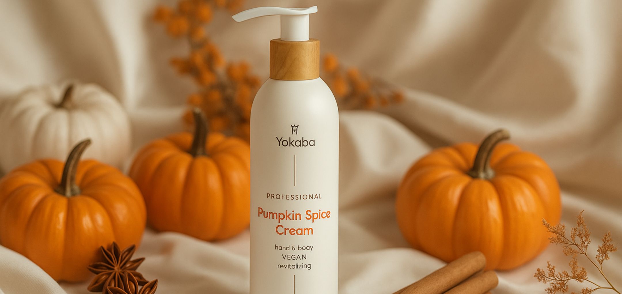 Crème hydratante vegan Yokaba Pumpkin Spice – soin mains et corps automne